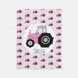 Mädchen Niedlich rosa Traktormuster mit Namenskind Fleecedecke