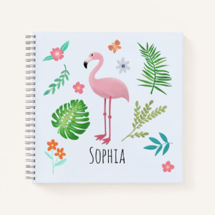 Mädchen Niedlich rosa Tropisches Flamingo & Blume  Notizbuch