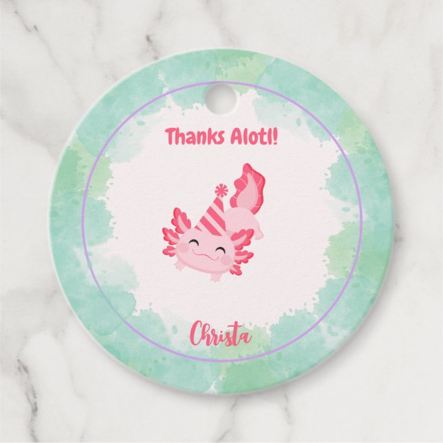 Mädchen Niedlich rosa und grün Axolotl 1. Geburtst Geschenkanhänger (Vorderseite)