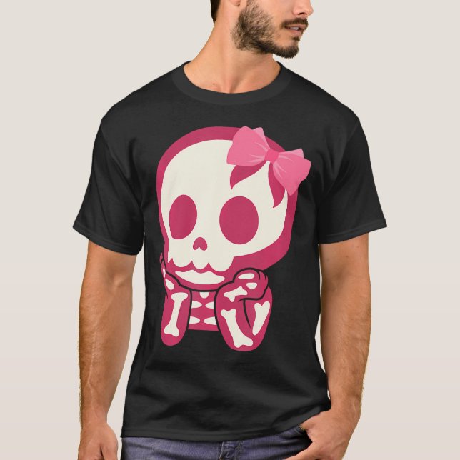 Mädchen Niedlich Skull Xray Pink Bow Krawatte Skel T-Shirt (Vorderseite)