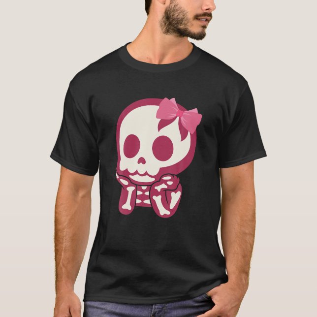 Mädchen Niedlich Skull Xray Pink Bow Krawatte Skel T-Shirt (Vorderseite)