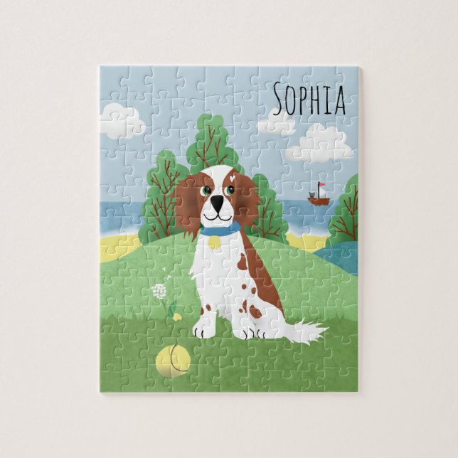 Mädchen Niedlich Springer Spanischer Hund Cartoon  Puzzle (Vertikal)