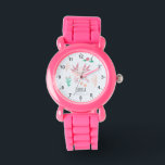 Mädchen Niedlich und schwindlig rosa Axolotl Kinde Armbanduhr<br><div class="desc">Diese niedliche Kinderuhr zeigt eine axolotale Abbildung mit Blume,  Pflanze und Wellen und Platz,  um den Mädchennamen hinzuzufügen. Das perfekte skurrile und einzigartige Geschenk für ein salamander liebendes Kind!</div>