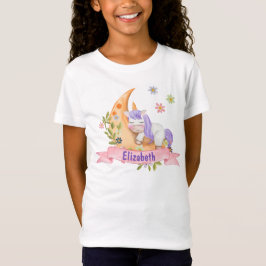 Mädchen Niedlich Unicorn Blume Personalisierter Na T-Shirt
