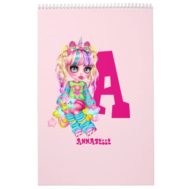 Mädchen Niedlich Unicorn Personalisiert Monogramm Kalender (Titelbild)