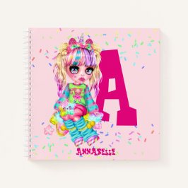 Mädchen Niedlich Unicorn Personalisiert Monogramm Notizbuch