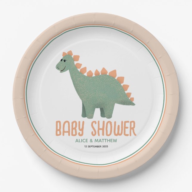Mädchen Niedlich Whimsical Pink Dinosaur Kinderdus Pappteller (Vorderseite)