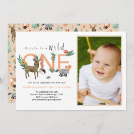 Mädchen Niedlich Wildtiere 1. Geburtstag Einladung
