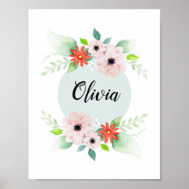 Mädchen Niedliche Aquarellfarben Blume und Name Poster
