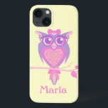 Mädchen niedliche Eule lila gelber Name Pad Gehäus Case-Mate iPhone Hülle<br><div class="desc">Helfen Sie,  Ihr Pad zu schützen,  mit diesem hübschen Mädels Eulenpuffer in Rosa und Gelb. Personalisieren Sie Ihre Kinder mit Ihrem Namen. Exklusiv von Sarah Trett entworfen. www.sarahtrett.com</div>