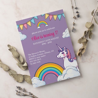 Mädchen Niedliche Lila Einhornkinder Erstgeburt Einladung