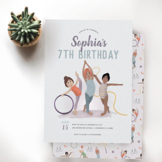Mädchen Niedliche Lila Gymnastik 7. Geburtstag Einladung