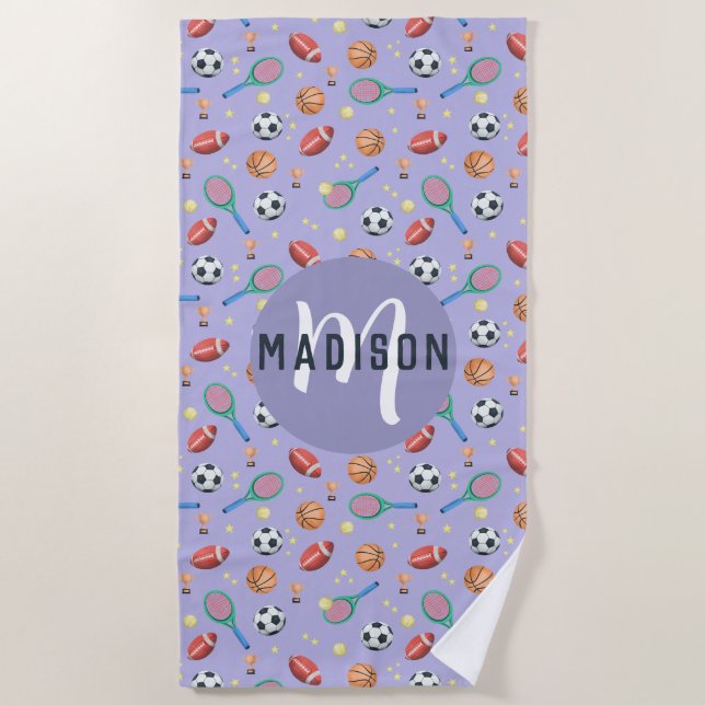 Mädchen Niedliche Lila-Sport Monogram Kinder Strandtuch (Vorderseite)
