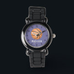 Mädchen Niedliche Lila Sportbasketball Kinder Armbanduhr<br><div class="desc">Diese niedliche und moderne Kinderuhr verfügt über einen Basketball mit lila Hintergrund. Die sportliche Uhr kann mit Ihrem Mädchennamen personalisiert werden und mit klaren Zahlen,  dem perfekten Geschenk für jeden Sportler.</div>