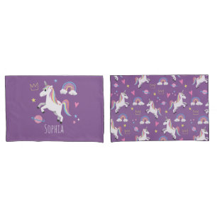 Mädchen Niedliche Lila Unicorn Regenbogen & Name  Kissenbezug
