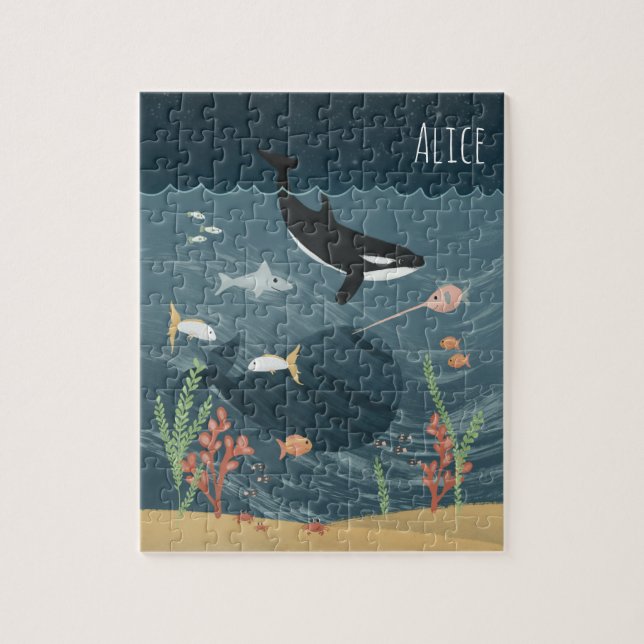 Mädchen Niedliche Nacht Meer & Whimsical Orca Kind Puzzle (Vertikal)