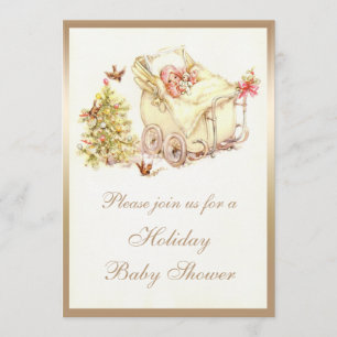 Mädchen-niedliche Vintage Weihnachtsbaby-Dusche Einladung