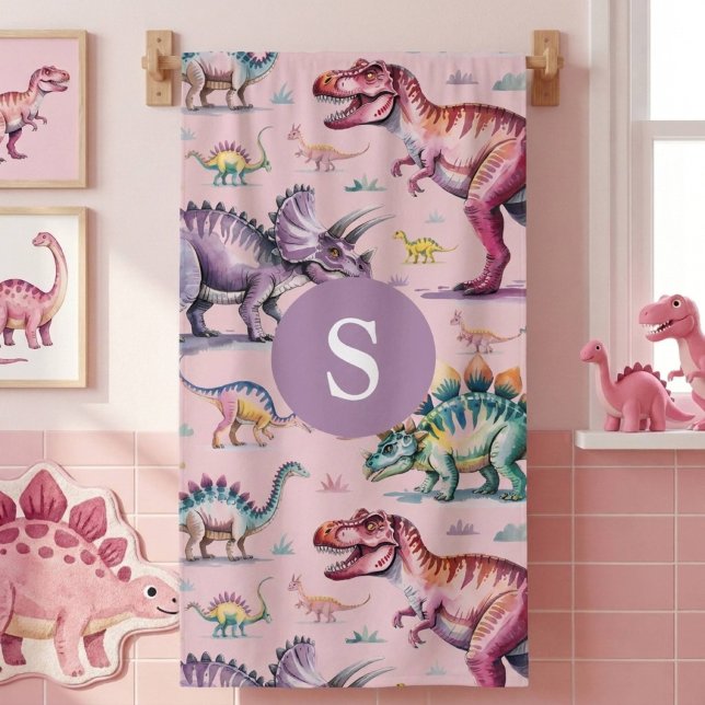 Mädchen Niedliche Wasserfarbe Dinosaurier & Name K Badehandtuch (Von Creator hochgeladen)