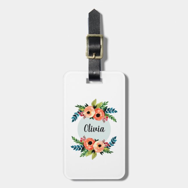 Mädchen Niedliche Wasserfarben Blume und Kinder be Gepäckanhänger (Vorderseite vertikal)