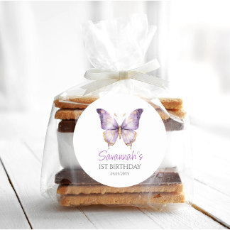 Mädchen Niedlicher Lila Schmetterling 1. Geburtsta Runder Aufkleber