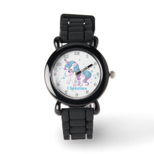 Mädchen niedlicher Unicorn addieren Namensuhr Armbanduhr