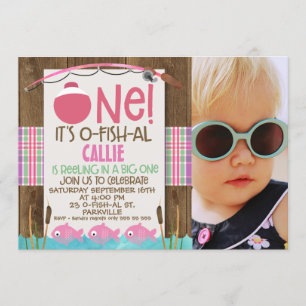 Mädchen oder Fische mit einem Foto zum Geburtstag Einladung