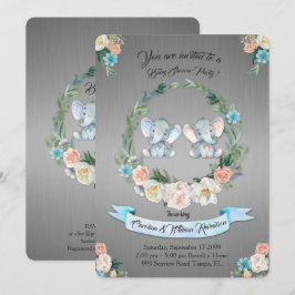 Mädchen oder Junge Babydusche, Silbermetall, niedl Einladung