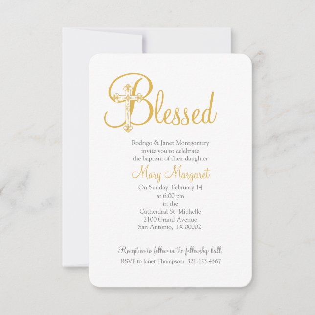 Mädchen oder Junge CHRISTENENING oder BAPTISM Gold Einladung (Vorderseite)