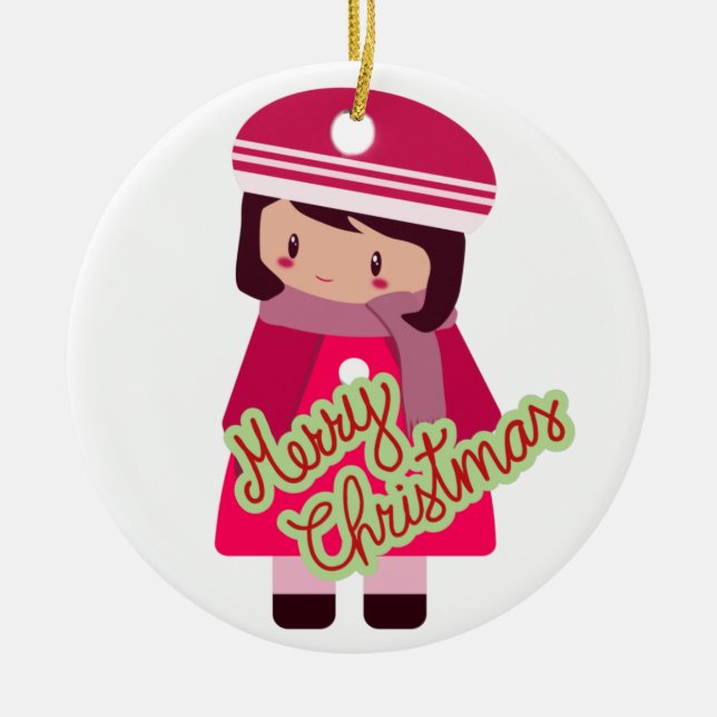 Mädchen oder Junge Frohe Weihnachtsdekoration Keramik Ornament (Vorne)