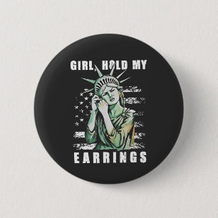 Mädchen, Ohrringe, Liberalstatus Amerikaner Button