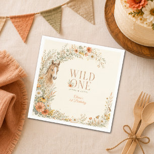 Mädchen Orange Wild One Wildblumen Pferd 1. Geburt Serviette