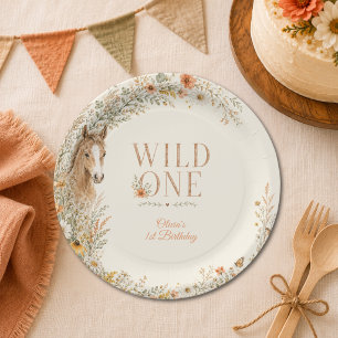 Mädchen Orange Wildblume Pferd Erster Geburtstag Pappteller