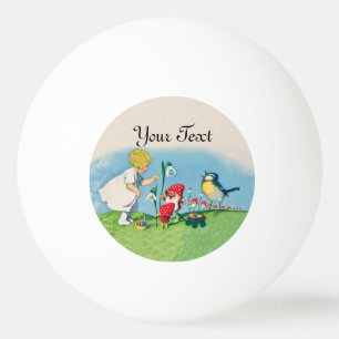 Mädchen-Ostern Lilly Gnome-Elfe, die Vogel-Korb Tischtennisball