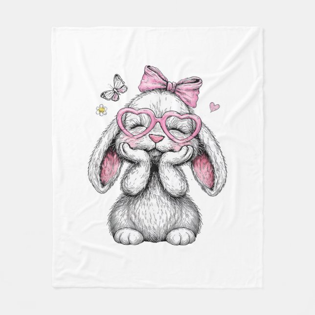 Mädchen Ostern Süße Hase Gesicht Rosa Ostern Kinde Fleecedecke (Vorderseite)