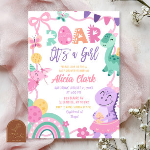Mädchen Pastell-Dinosaurier-Baby-Shower-Einladung Einladung