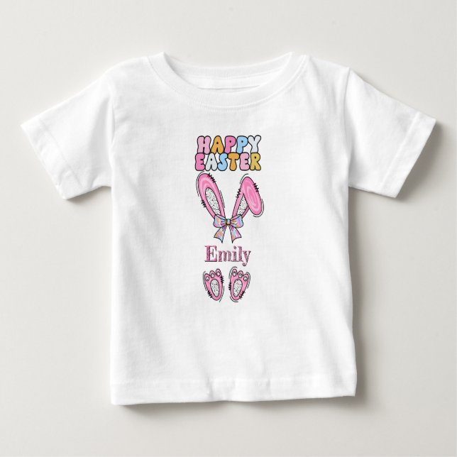 Mädchen personalisieren glückliche Ostern Bunny Pi Baby T-shirt (Vorderseite)