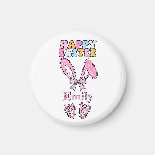 Mädchen personalisieren glückliche Ostern Bunny Pi Magnet (Vorne)