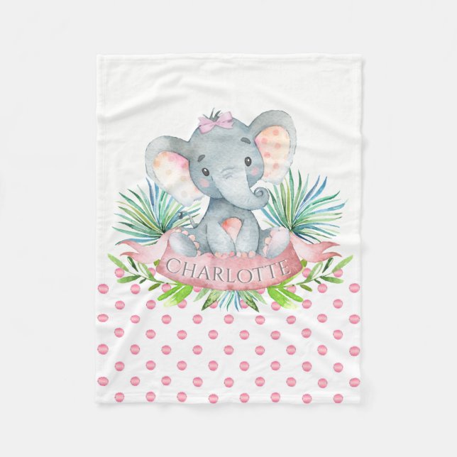 Mädchen Personalisiert Elephant Baby Blanket Fleecedecke (Vorderseite)