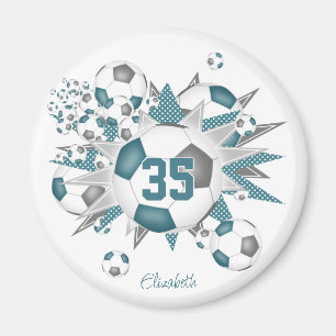 Mädchen personalisiert Fußballstars aquamarin grau Magnet