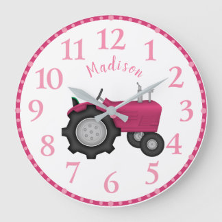 Mädchen Personalisiert rosa Traktorenhalterung Große Wanduhr