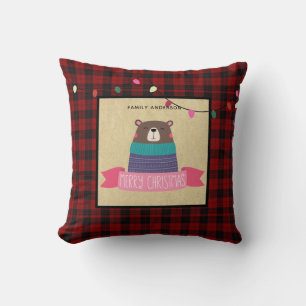 Mädchen Personalisiert Xmas Brown Bär Buffalo Kari Kissen