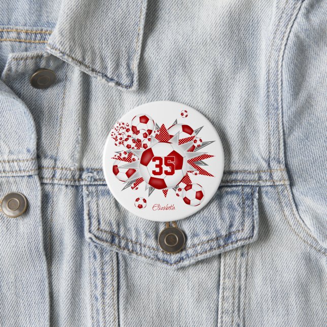 Mädchen personalisierter Fußball-Ball blasen rot Button (Beispiel)