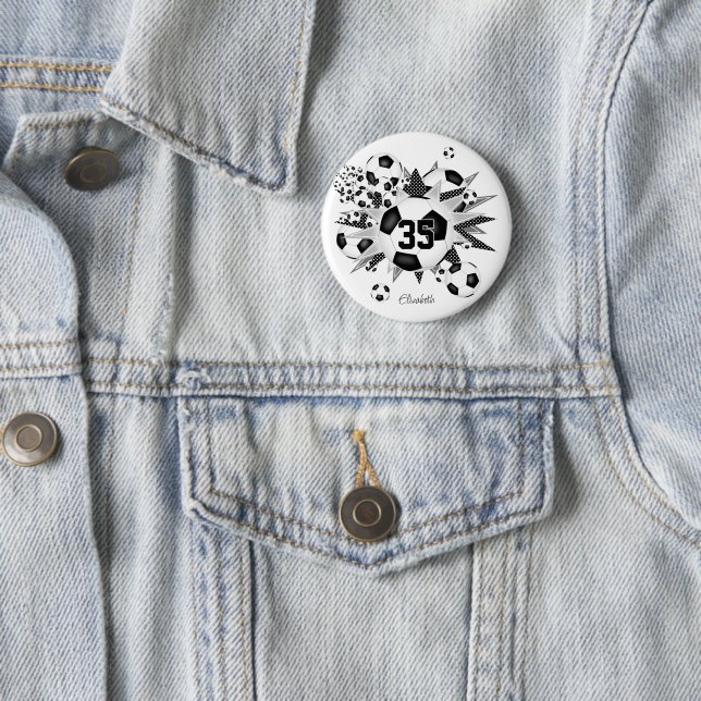 Mädchen personalisierter Fußball-Blowout Button (Beispiel)
