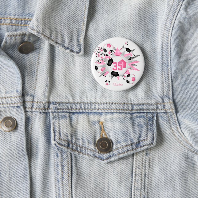 Mädchen personalisierter Fußball Blowout pink schw Button (Beispiel)