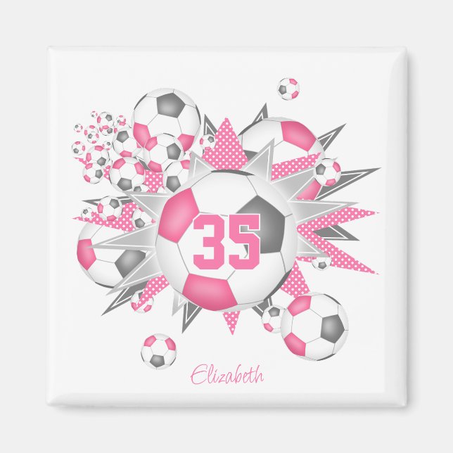 Mädchen personalisierter Fußball Blowout Rosa grau Magnet (Vorne)