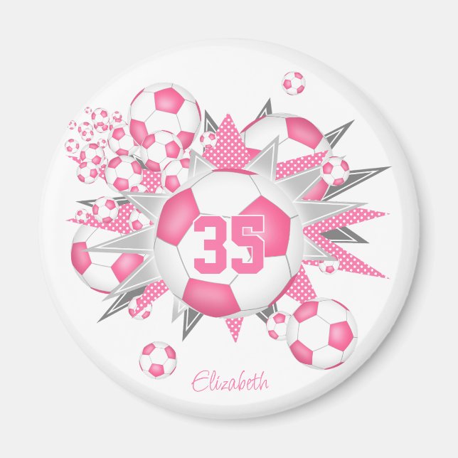 Mädchen personalisierter Fußballball-Blowout pink Magnet (Vorne)