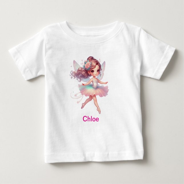 Mädchen personalisierter Name Ballerina Baby T-shirt (Vorderseite)
