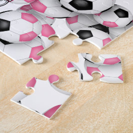 Mädchen personalisierter rosa schwarzer Fußball Puzzle