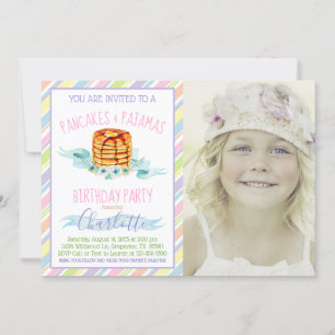 Mädchen Pfannkuchen und Pyjama-Foto-Geburtstagsfei Einladung