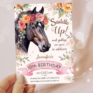 Mädchen Pferd 10. Geburtstag Pink Cowgirl Sattel U Einladung